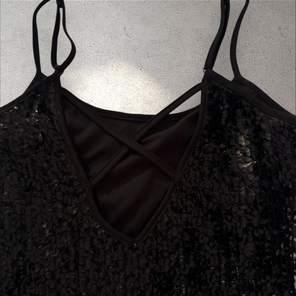 Forever 21‎ Black Sequin Fringe Mini Dress Sz M - Picture 3 of 4